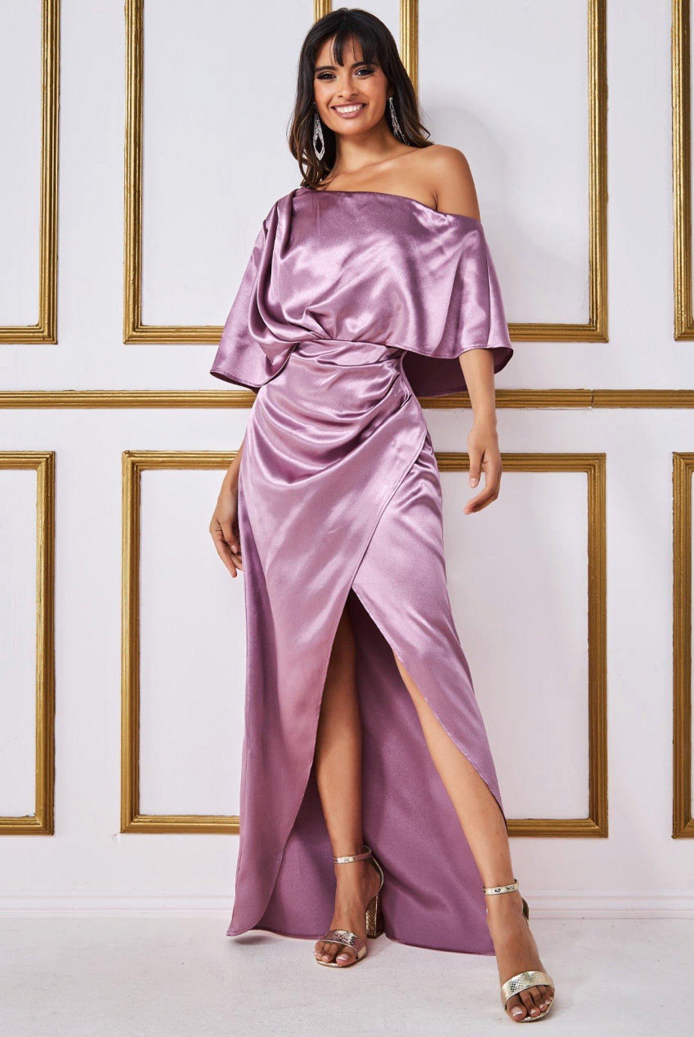 Dresses Satin Drape Shoulder Wrap Maxi Dress Goddiva